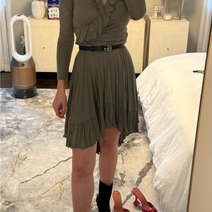 Chic Olive Green Dress with Belt